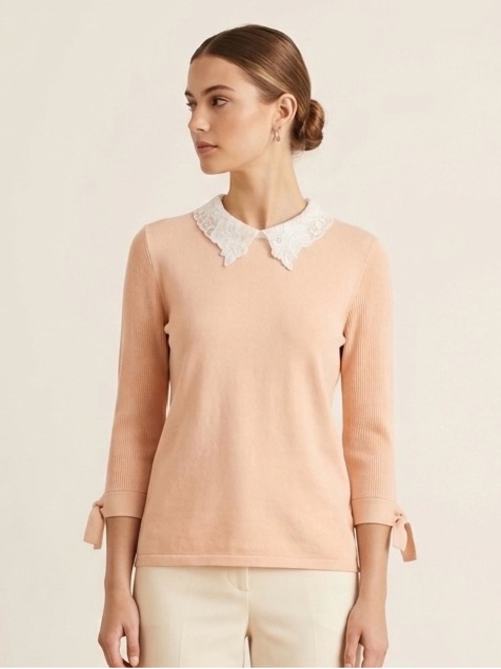 Karl Lagerfeld Blush Pink Top with White Lace Collar